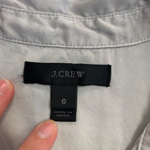 J.Crew Silk Shirt Womens 0 Silver 2011 Blythe Long Sleeve Button Front Pockets - Picture 6 of 11